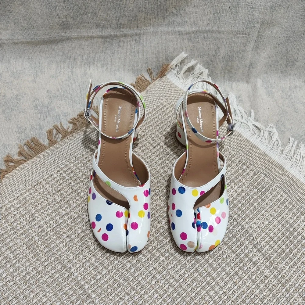 Maison Martin Margiela White Polka Dot Ankle-Strap Heels
